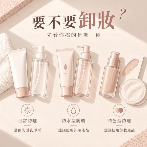 一般型、防水型與潤色型防曬的卸妝與清潔方式對照